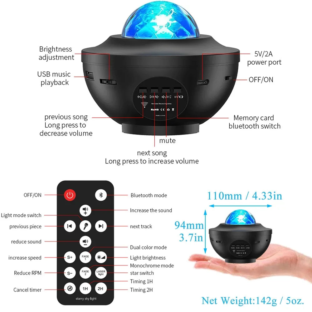 LED Starry Galaxy Projector – Bluetooth Night Light & Music Player For Kids' Gifts
