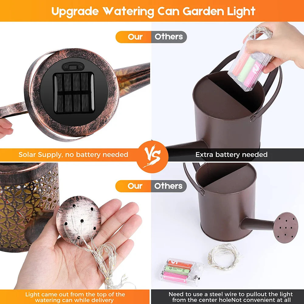 Solar Watering Can Light – Hanging LED Waterfall Lamp for Outdoor Garden & Yard Decor