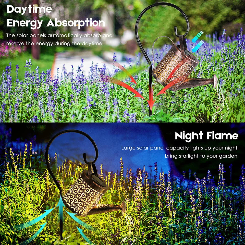 Solar Watering Can Light – Hanging LED Waterfall Lamp for Outdoor Garden & Yard Decor