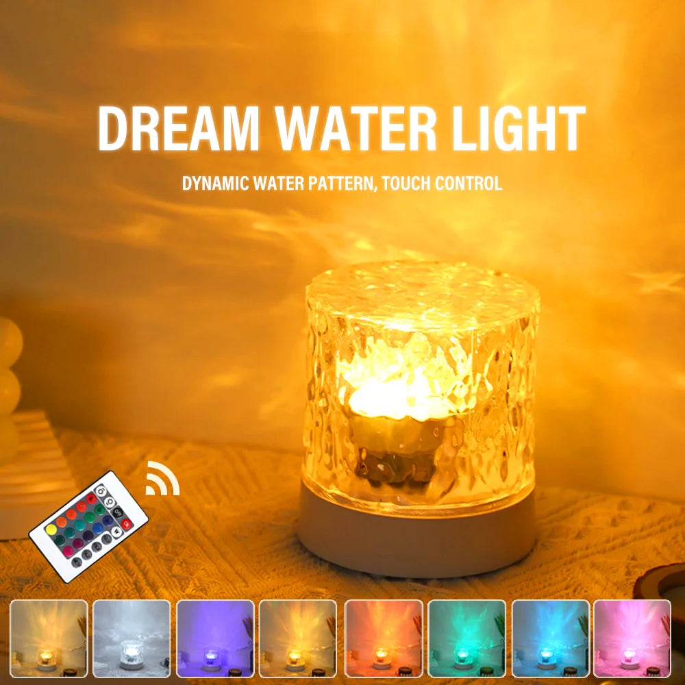 LED Water Ripple Ambiance Night Light RGB Rotating Projection Lamp For Bedroom & Game Room