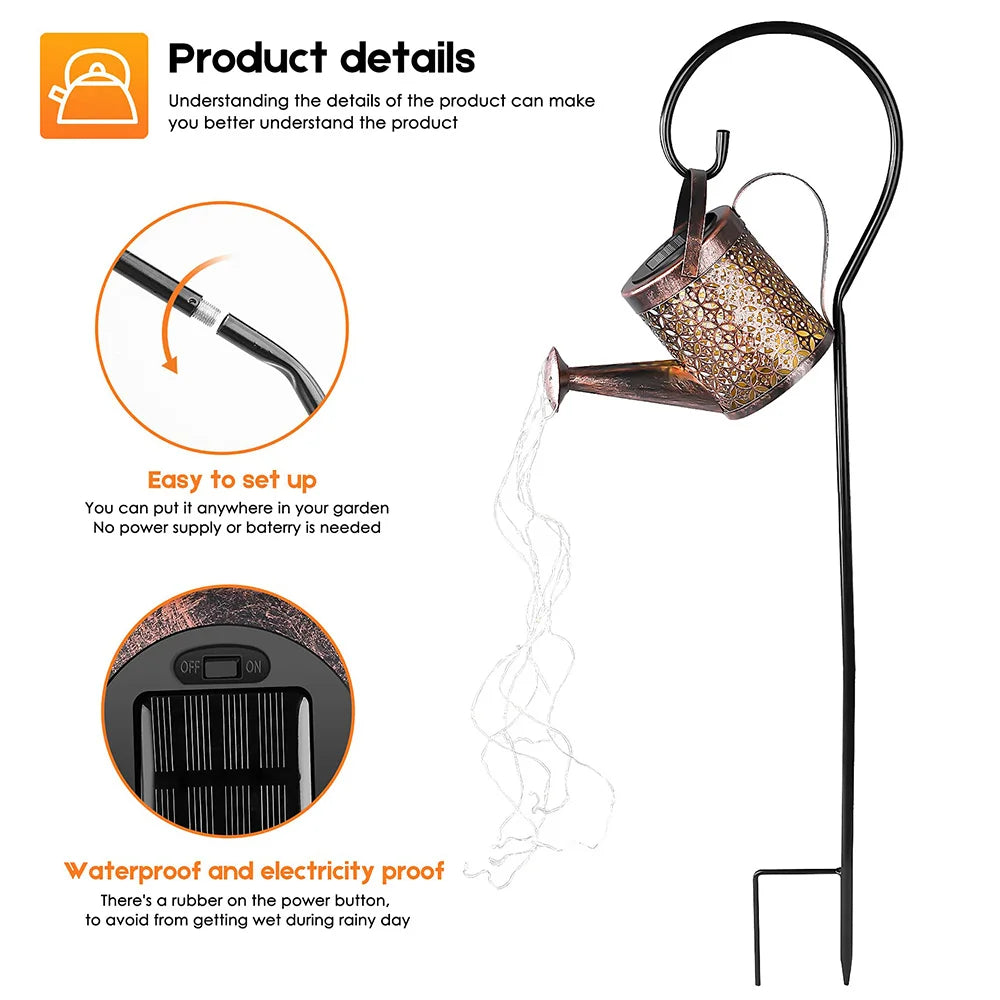 Solar Watering Can Light – Hanging LED Waterfall Lamp for Outdoor Garden & Yard Decor