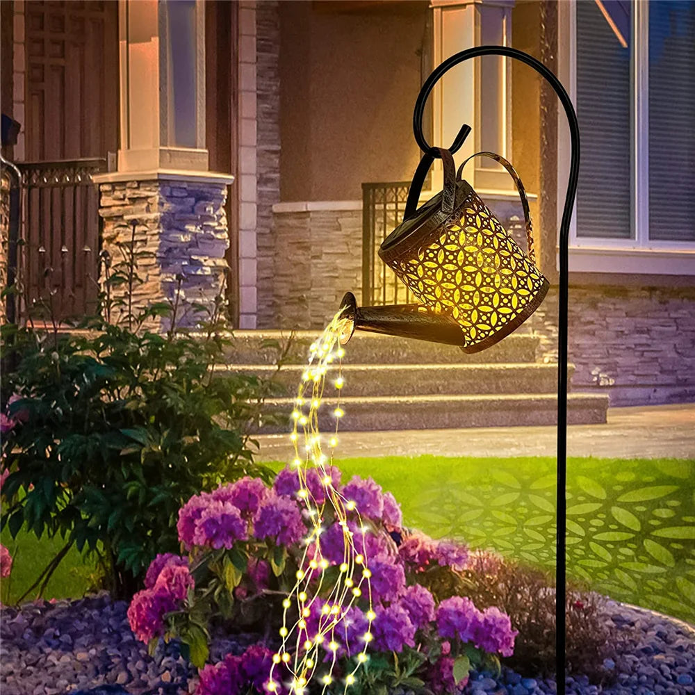Solar Watering Can Light – Hanging LED Waterfall Lamp for Outdoor Garden & Yard Decor