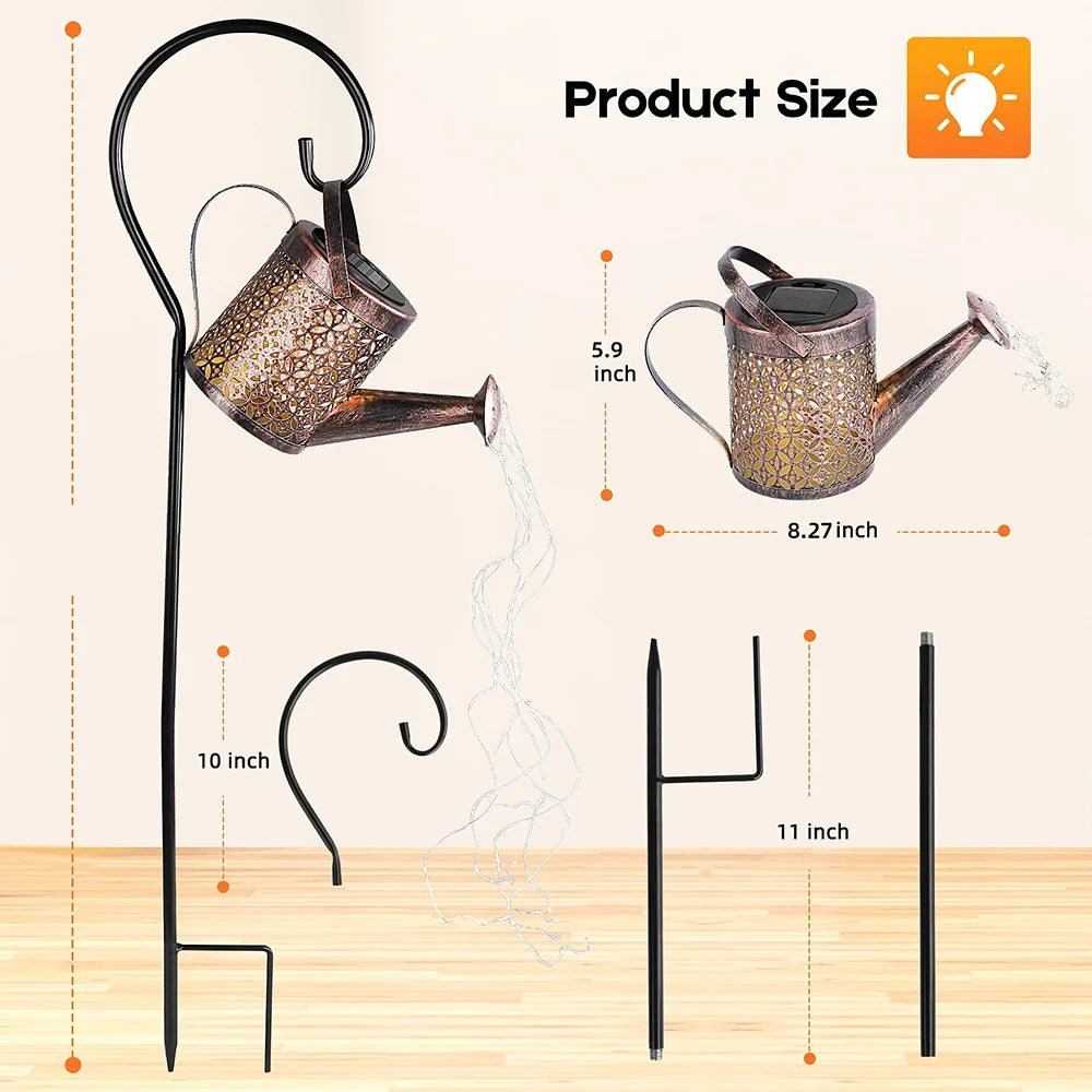 Solar Watering Can Light – Hanging LED Waterfall Lamp for Outdoor Garden & Yard Decor