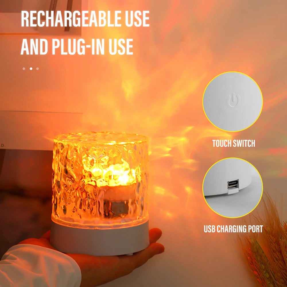LED Water Ripple Ambiance Night Light RGB Rotating Projection Lamp For Bedroom & Game Room