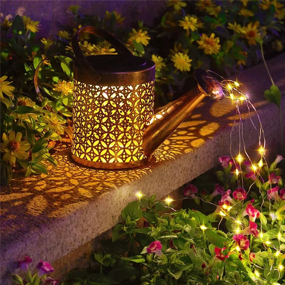 Solar Watering Can Light – Hanging LED Waterfall Lamp for Outdoor Garden & Yard Decor