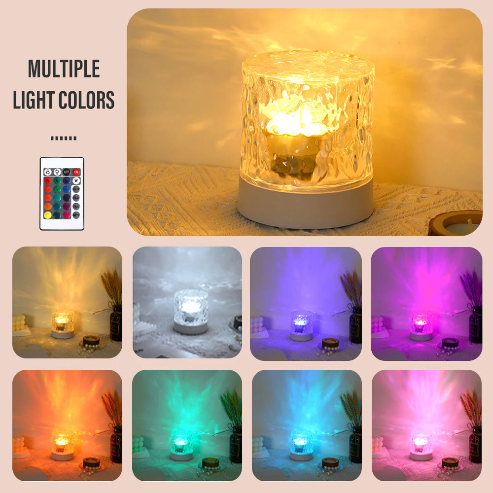 LED Water Ripple Ambiance Night Light RGB Rotating Projection Lamp For Bedroom & Game Room