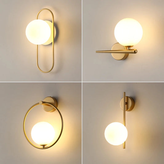 Indoor Glass Ball LED Wall Lamp – Modern Black & Gold Wall Sconce with G9 9W Bulb