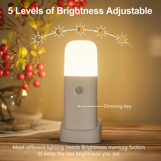Rechargeable LED Motion Sensor Night Light – USB Powered, Dimmable & Portable Bedside Lamp