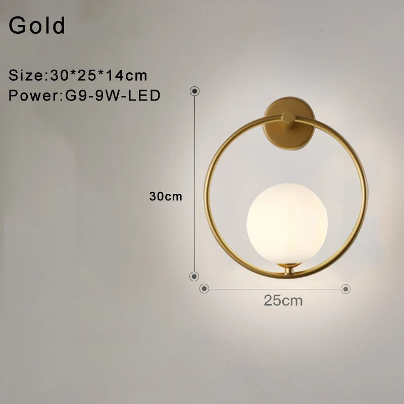 Indoor Glass Ball LED Wall Lamp – Modern Black & Gold Wall Sconce with G9 9W Bulb
