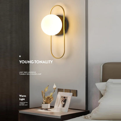 Indoor Glass Ball LED Wall Lamp – Modern Black & Gold Wall Sconce with G9 9W Bulb