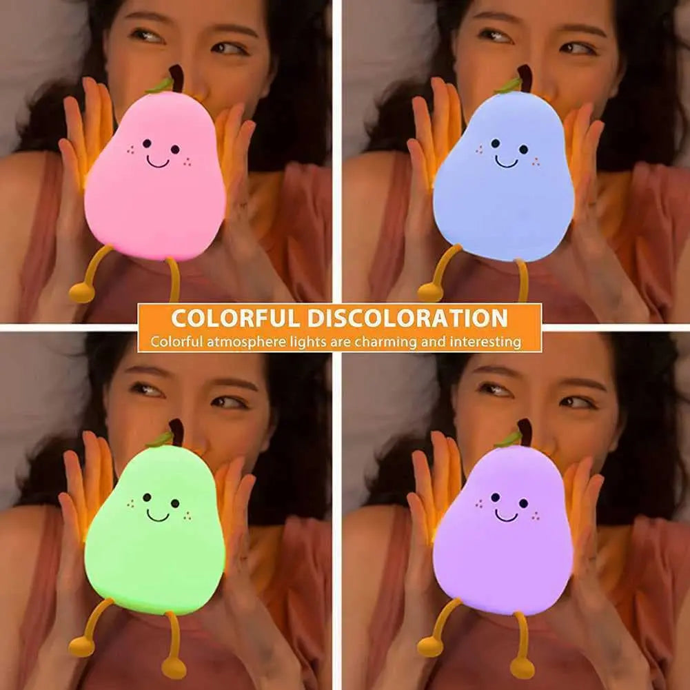 Cute Pear-Shaped Silicone Night Light – 7-Colour USB Lamp for Kids