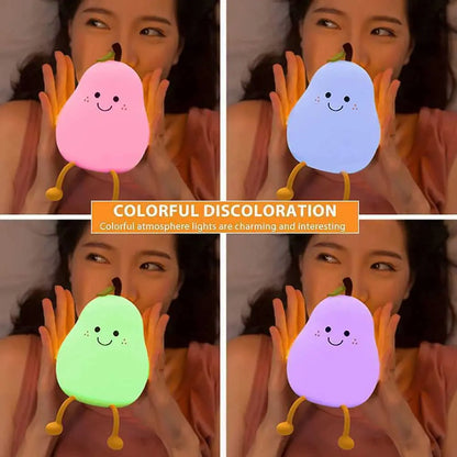 Cute Pear-Shaped Silicone Night Light – 7-Colour USB Lamp for Kids