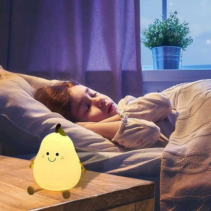 Cute Pear-Shaped Silicone Night Light – 7-Colour USB Lamp for Kids