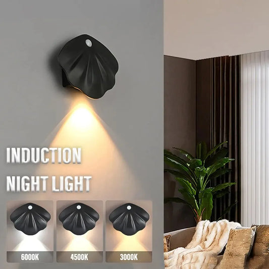 LED Night Light - Motion Sensor Shell Shaped Spotlight with USB Rechargeable Battery