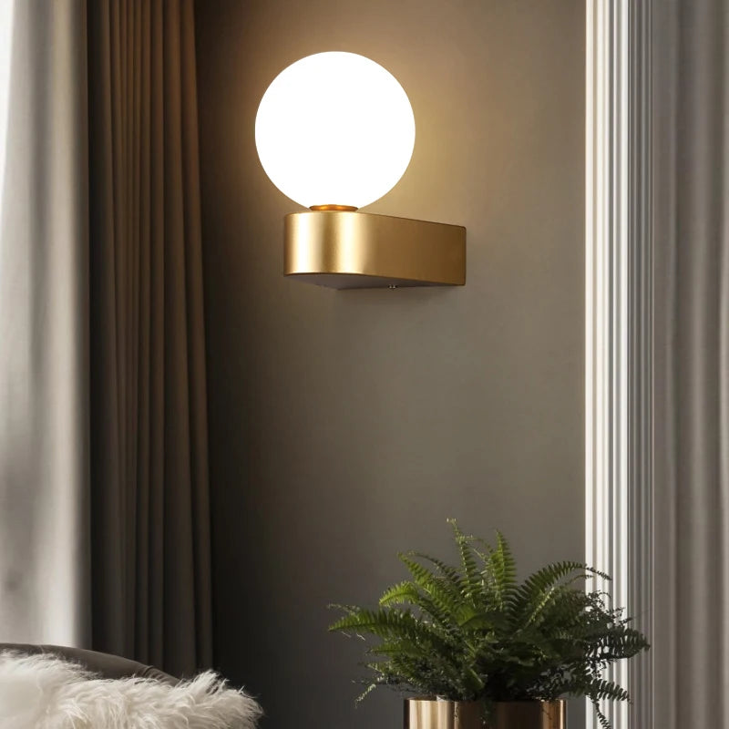 Indoor Glass Ball LED Wall Lamp – Modern Black & Gold Wall Sconce with G9 9W Bulb