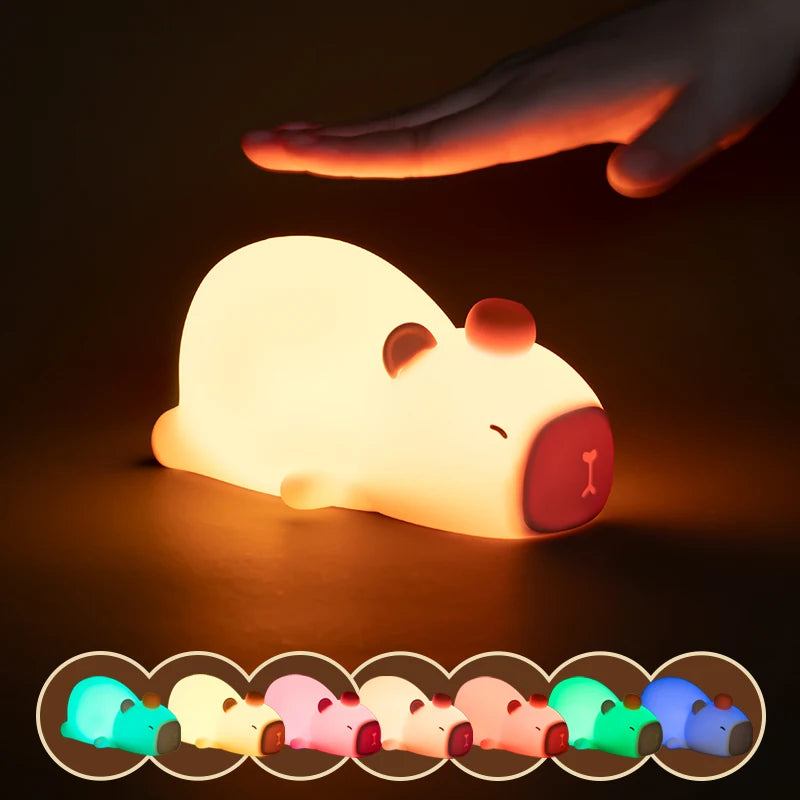 Cute Capybara Silicone LED Night Light – Rechargeable Lamp for Kids