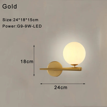 Indoor Glass Ball LED Wall Lamp – Modern Black & Gold Wall Sconce with G9 9W Bulb