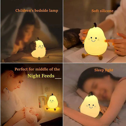 Cute Pear-Shaped Silicone Night Light – 7-Colour USB Lamp for Kids