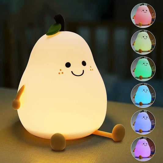 Cute Pear-Shaped Silicone Night Light – 7-Colour USB Lamp for Kids