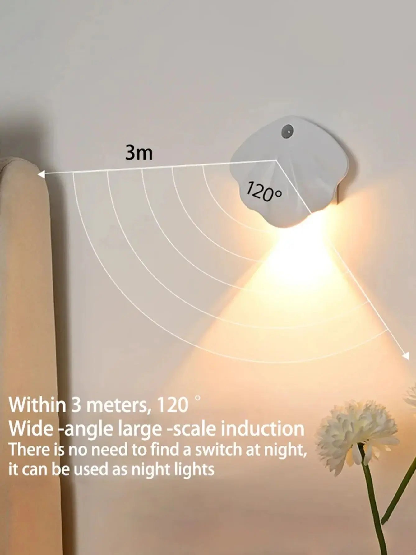 LED Night Light - Motion Sensor Shell Shaped Spotlight with USB Rechargeable Battery