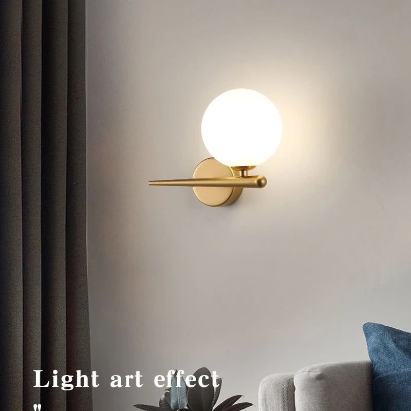 Indoor Glass Ball LED Wall Lamp – Modern Black & Gold Wall Sconce with G9 9W Bulb