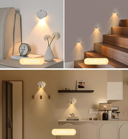 LED Night Light - Motion Sensor Shell Shaped Spotlight with USB Rechargeable Battery