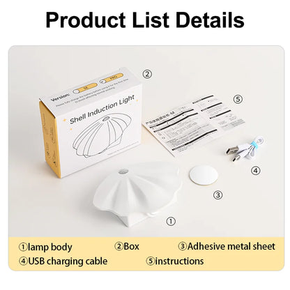 LED Night Light - Motion Sensor Shell Shaped Spotlight with USB Rechargeable Battery