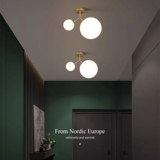 Nordic Glass Ball LED Ceiling Light - Modern Indoor Lighting for Hallways, Bedrooms, and Home Decor