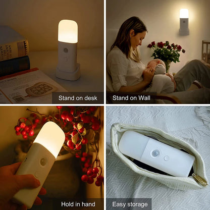 Rechargeable LED Motion Sensor Night Light – USB Powered, Dimmable & Portable Bedside Lamp
