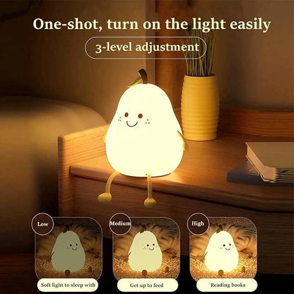 Cute Pear-Shaped Silicone Night Light – 7-Colour USB Lamp for Kids