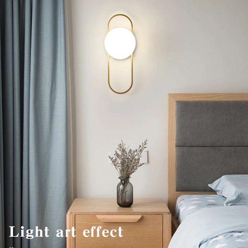 Indoor Glass Ball LED Wall Lamp – Modern Black & Gold Wall Sconce with G9 9W Bulb